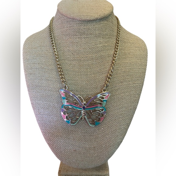 Jewelry - Butterfly Pendant Necklace with Multicolor Accents